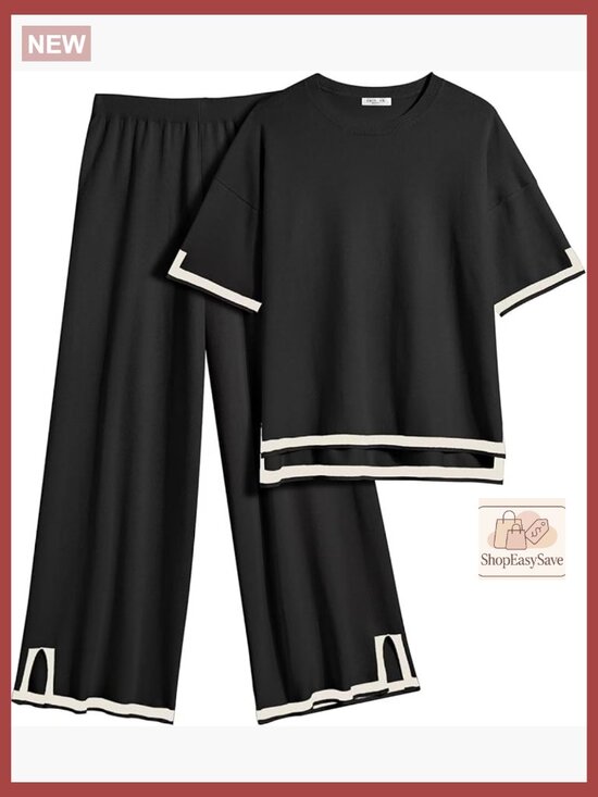 Other - 2 Piece Lounge Set Short Sleeve Top Wide Leg Pants Travel Outfit